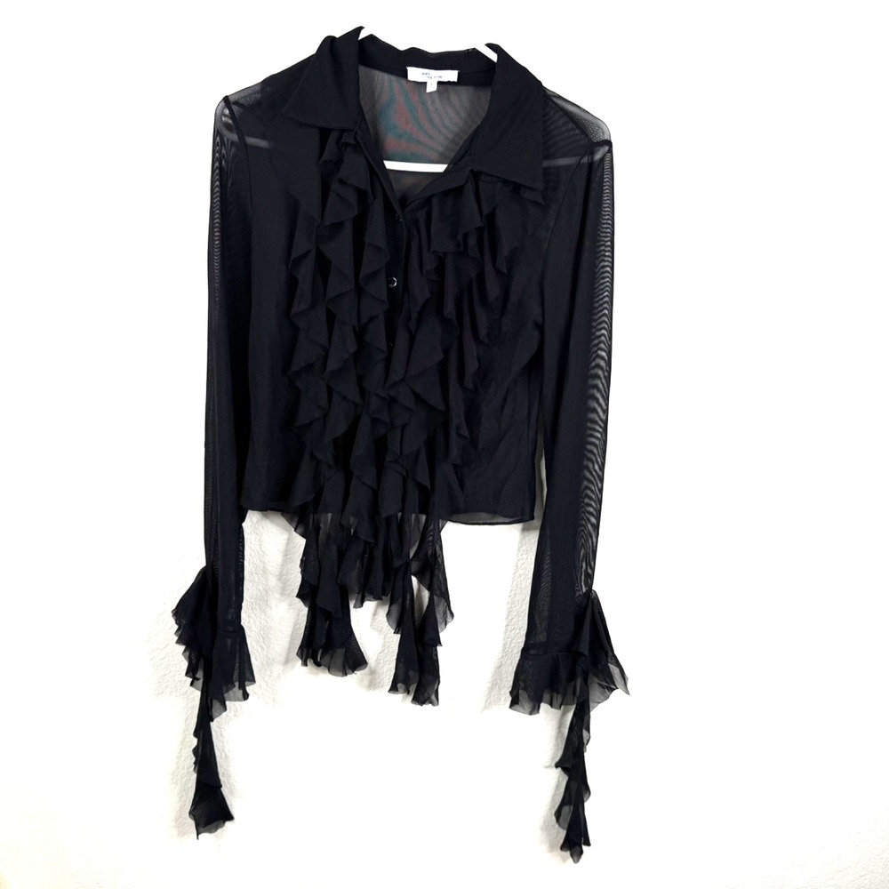 Edit By Nine Women's Top Black Sz S Mesh Sheer Whimigoth Fairy Grunge Vamp